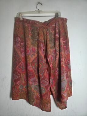 CARLISLE Y2K Dark Pink Pasley Batik Print 100% Silk Shift Skirt size 12/Large